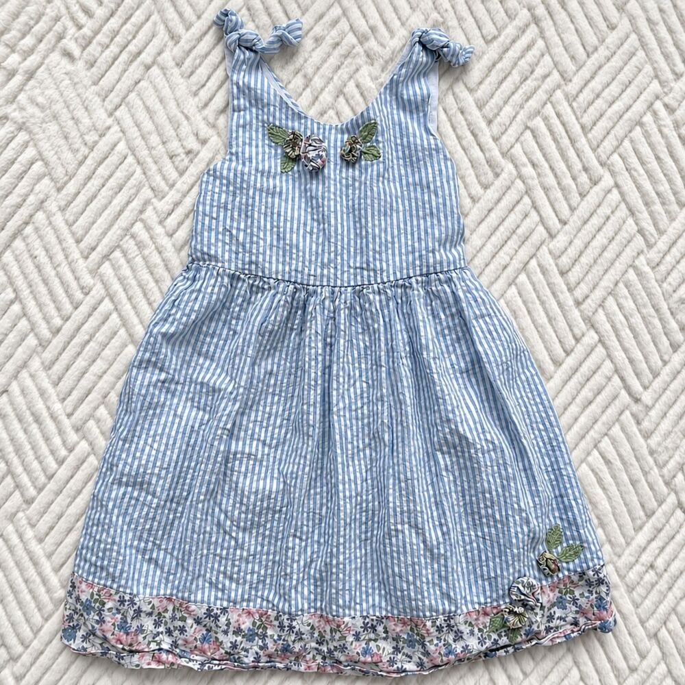 Rachel Ashwell Size 6 Blue Seersucker Floral Tie Strap Cottagecore Dress